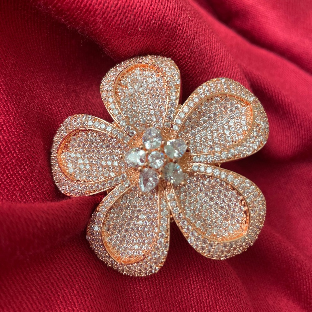 NEW Oversized Flower Ring with AD & in Rose Gold